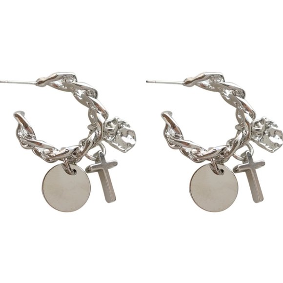 💙💕Last oneCross Chain Circle Silver Earrings - Picture 6 of 8